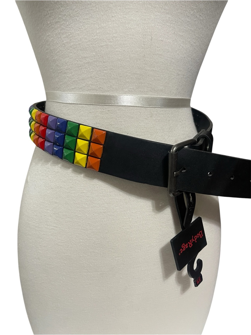 NWT BodyRage Black Pyramid Studded Rainbow Belt